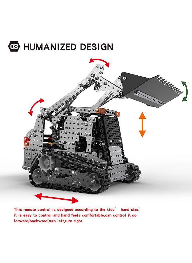 RC Forklift Truck Building Blocks, 2.4GHz 10 Channel RC Front Loader Bulldozer Construction Toy, 1153PCS DIY Stainless Steel Assembly RC Car Parent-child Toy, Gift for Children