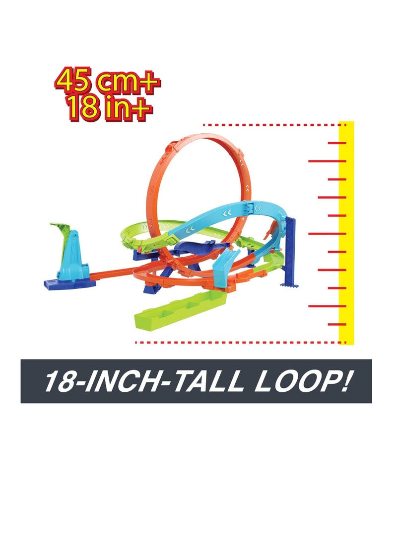 Action Loop Cyclone Challenge Track Set with 1:64 Scale Toy Car, Easy Storage