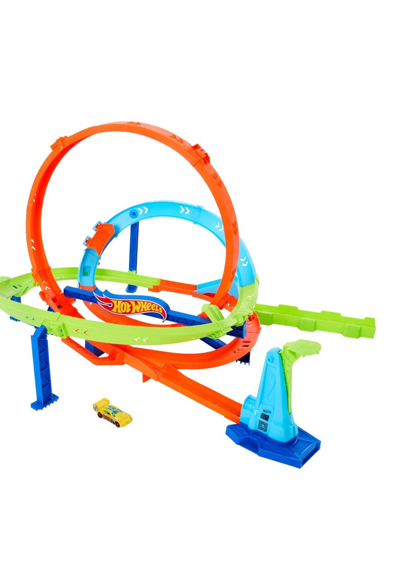 Action Loop Cyclone Challenge Track Set with 1:64 Scale Toy Car, Easy Storage