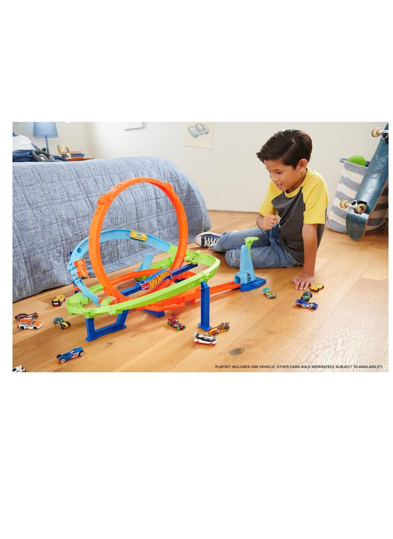 Action Loop Cyclone Challenge Track Set with 1:64 Scale Toy Car, Easy Storage