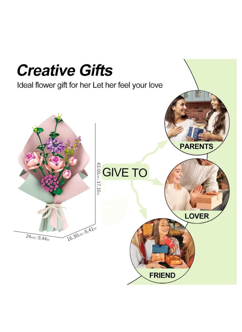 Rose Flower Bouquet Building Kit, Unique Artificial Flowers with LED Lightu0026Wrapping Paper and Card, DIY Creative Set- Ideal Gifts for Adult Girl Kids Birthday (413 Pieces)