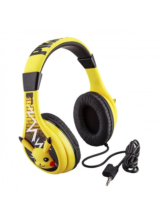 Pokemon Pikachu Kids Headphones, Adjustable Headband, Stereo Sound, 3.5Mm Jack, Wired Headphones for Kids, Tangle-Free, Volume Control, Children's Headphones On Ear for School Home, Travel