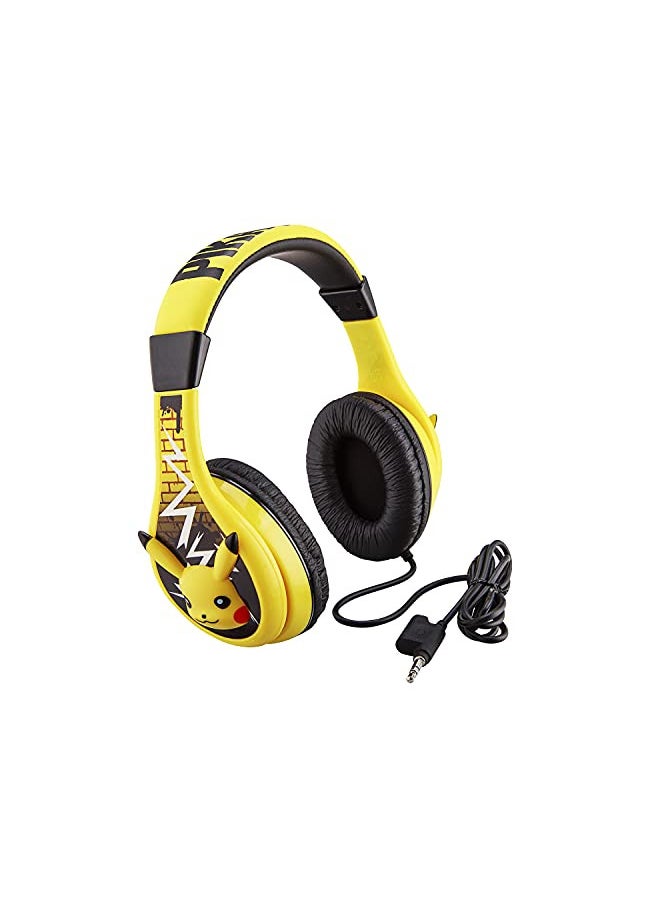 Pokemon Pikachu Kids Headphones, Adjustable Headband, Stereo Sound, 3.5Mm Jack, Wired Headphones for Kids, Tangle-Free, Volume Control, Children's Headphones On Ear for School Home, Travel