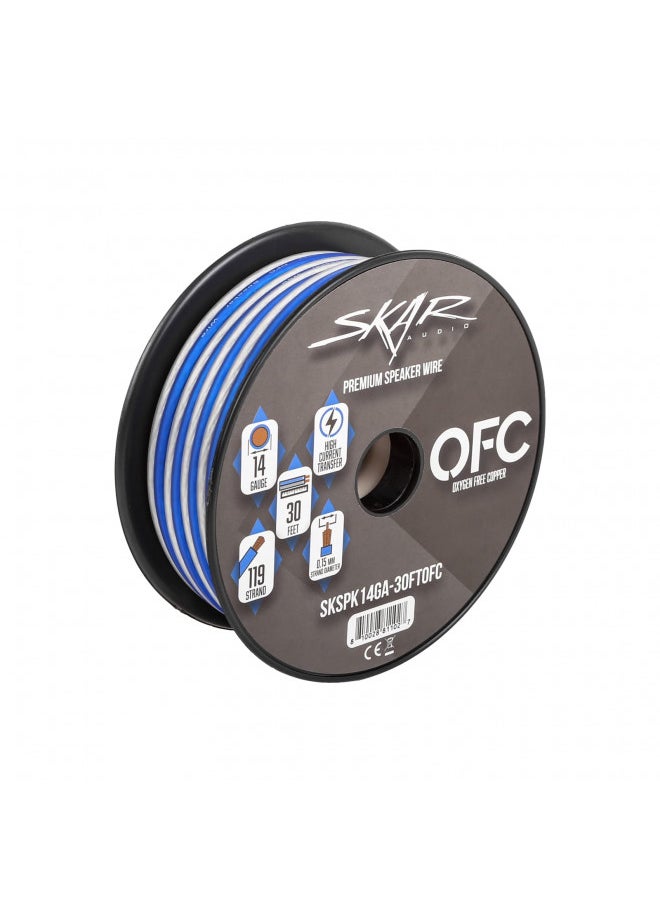 Skar Audio 14 Gauge (AWG) Elite Oxygen-Free Copper Audio Speaker Wire - 30 Feet (Blue/White)