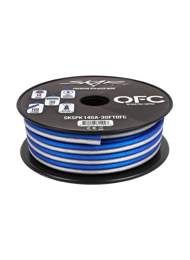 Skar Audio 14 Gauge (AWG) Elite Oxygen-Free Copper Audio Speaker Wire - 30 Feet (Blue/White)