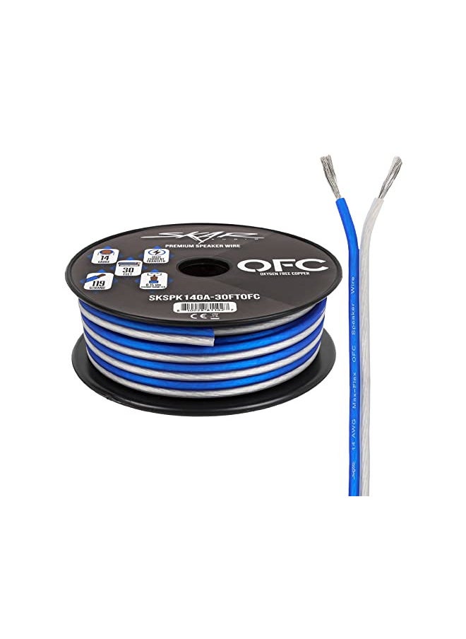 Skar Audio 14 Gauge (AWG) Elite Oxygen-Free Copper Audio Speaker Wire - 30 Feet (Blue/White)