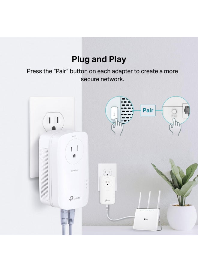 TP-Link AV2000 Powerline Adapter - 2 Gigabit Ports, Ethernet Over Power, Plug&Play, Power Saving, 2x2 MIMO, Noise Filtering, Extra Power Socket for other Devices, Ideal for Gaming (TL-PA9020P KIT)