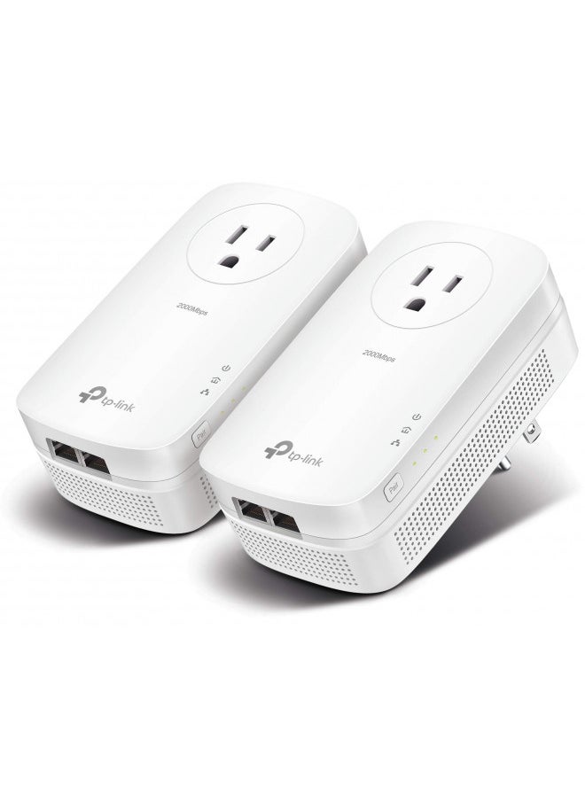 TP-Link AV2000 Powerline Adapter - 2 Gigabit Ports, Ethernet Over Power, Plug&Play, Power Saving, 2x2 MIMO, Noise Filtering, Extra Power Socket for other Devices, Ideal for Gaming (TL-PA9020P KIT)