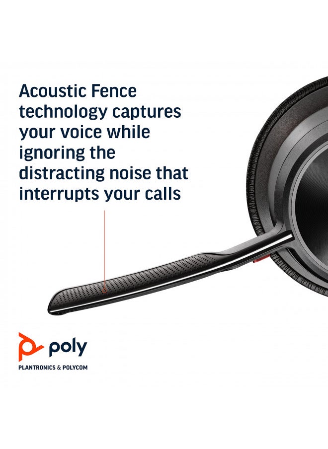 Poly - Voyager Focus 2 UC USB-A Headset with Stand (Plantronics) - Bluetooth (Stereo) Headset with Boom Mic - USB-A PC/Mac Compatible - Active Noise Canceling - Works w/Teams, Zoom (Certified) & More