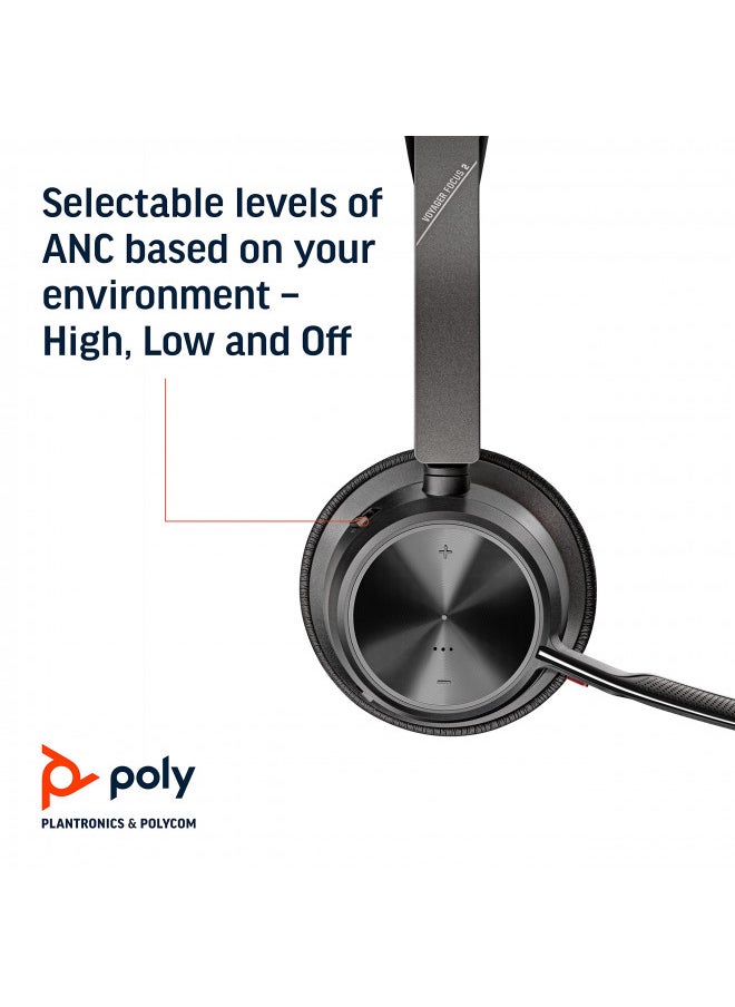 Poly - Voyager Focus 2 UC USB-A Headset with Stand (Plantronics) - Bluetooth (Stereo) Headset with Boom Mic - USB-A PC/Mac Compatible - Active Noise Canceling - Works w/Teams, Zoom (Certified) & More