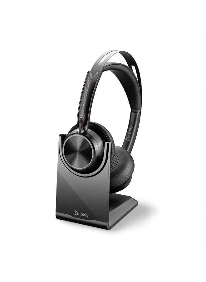 Poly - Voyager Focus 2 UC USB-A Headset with Stand (Plantronics) - Bluetooth (Stereo) Headset with Boom Mic - USB-A PC/Mac Compatible - Active Noise Canceling - Works w/Teams, Zoom (Certified) & More