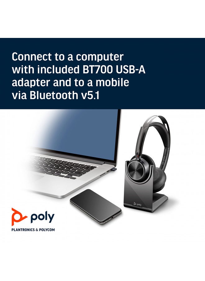 Poly - Voyager Focus 2 UC USB-A Headset with Stand (Plantronics) - Bluetooth (Stereo) Headset with Boom Mic - USB-A PC/Mac Compatible - Active Noise Canceling - Works w/Teams, Zoom (Certified) & More