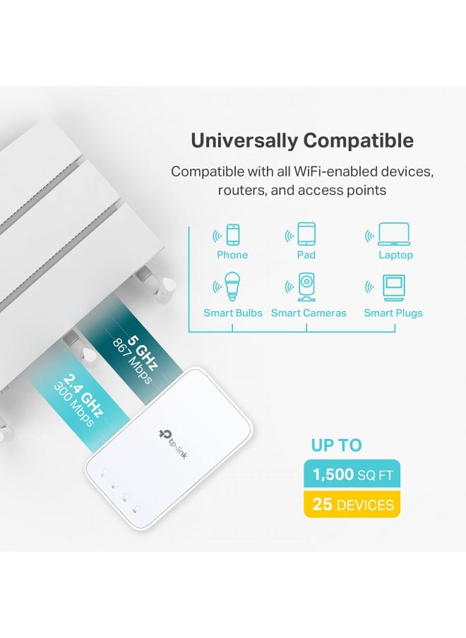 TP-Link AC1200 WiFi Range Extender (RE330), Covers Up to 1500 Sq.ft and 25 Devices, Dual Band Wireless Signal Booster, Internet Repeater, 1 Ethernet Port, White