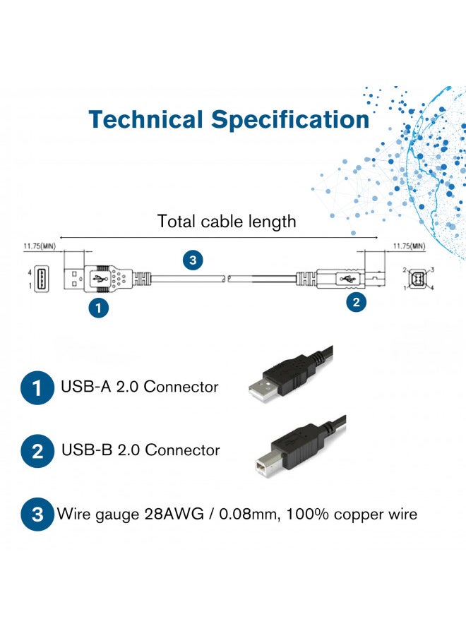 C2G USB Cable, USB 2.0 Cable, USB A to B Cable, 9.84 Feet (3 Meters), Black, Cables to Go 28103