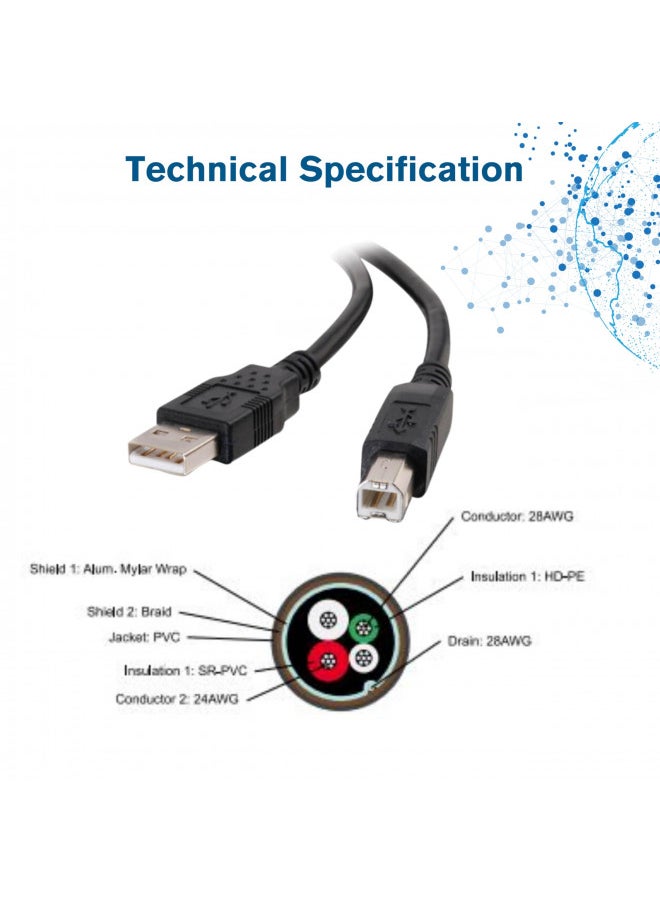 C2G USB Cable, USB 2.0 Cable, USB A to B Cable, 9.84 Feet (3 Meters), Black, Cables to Go 28103