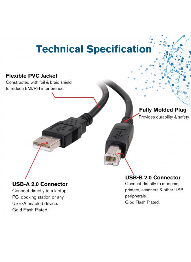 C2G USB Cable, USB 2.0 Cable, USB A to B Cable, 9.84 Feet (3 Meters), Black, Cables to Go 28103