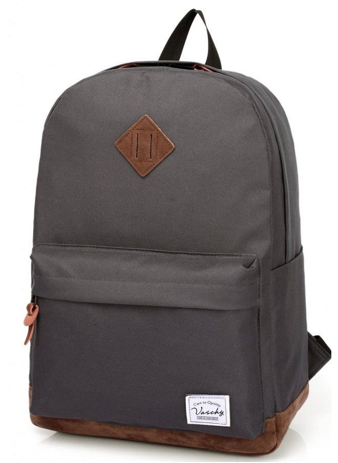 VASCHY School Backpack for College Students Casual Daypack with Padded 15 inch Laptop Compartment Dark Gray