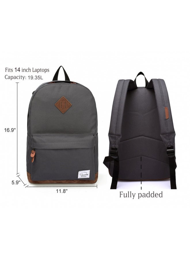 VASCHY School Backpack for College Students Casual Daypack with Padded 15 inch Laptop Compartment Dark Gray