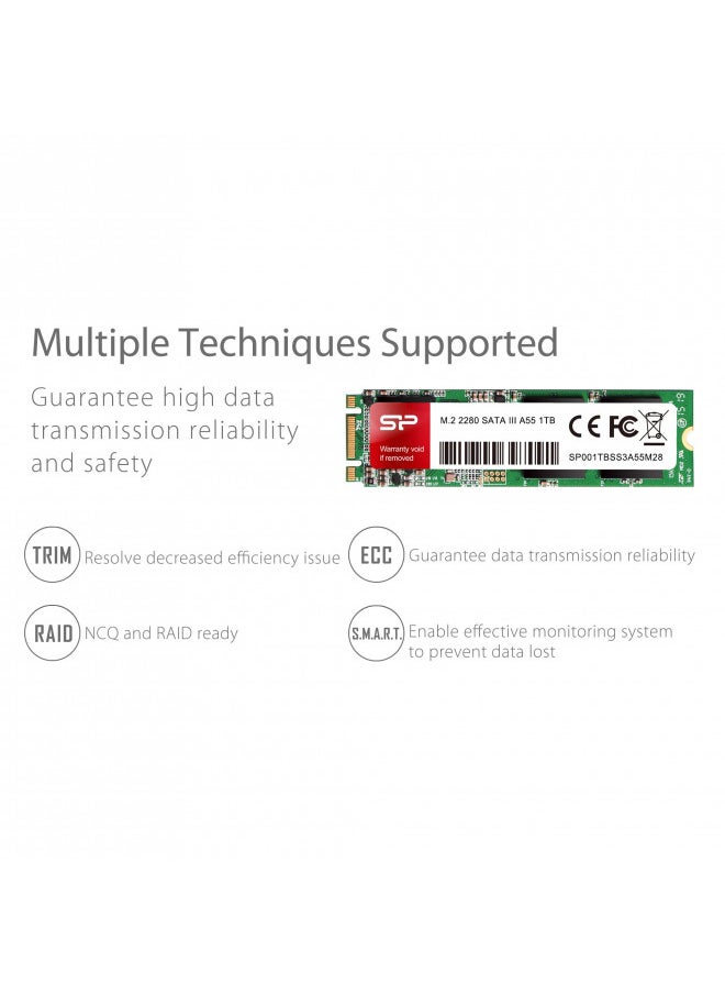 Silicon Power 1TB A55 M.2 SSD SATA III Internal Solid State Drive 2280 SU001TBSS3A55M28AB