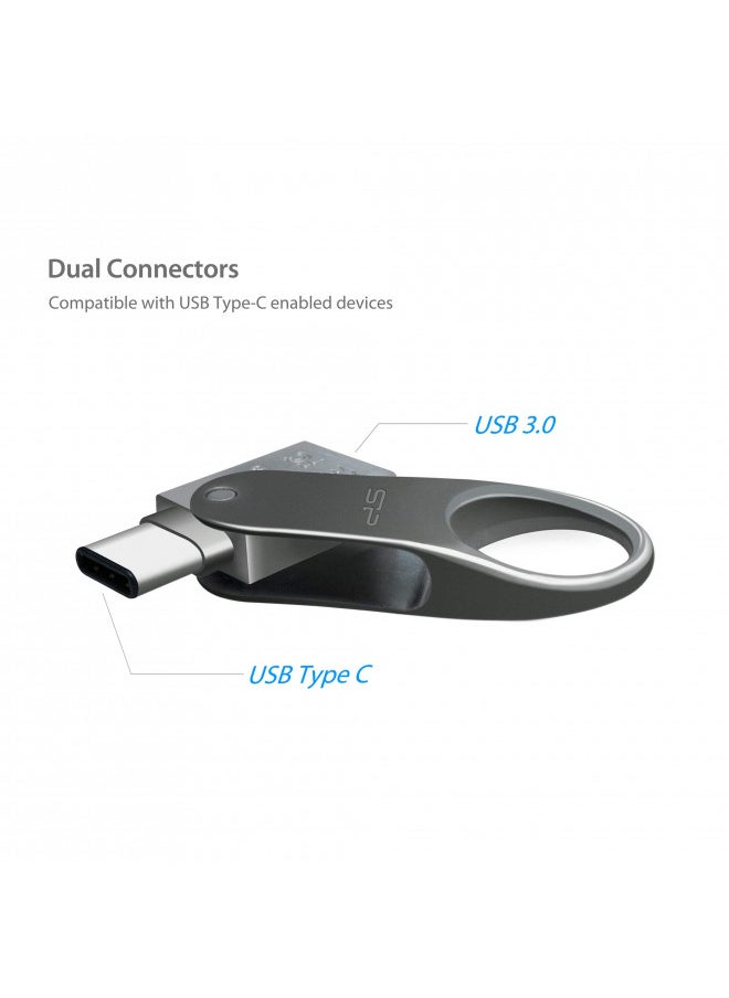 Silicon Power 64GB USB-C Type C USB 3.0/3.1 Gen 1 Dual Flash Drive, Mobile C80