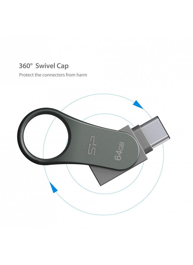 Silicon Power 64GB USB-C Type C USB 3.0/3.1 Gen 1 Dual Flash Drive, Mobile C80