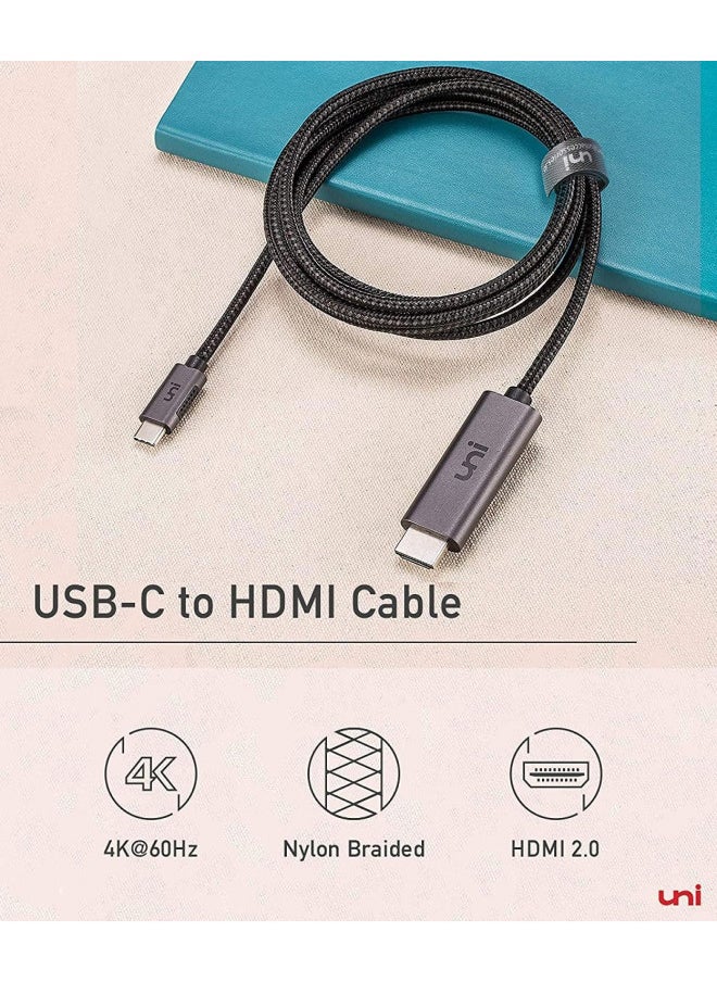 uni USB C to HDMI Cable for Home Office 6ft (4K@60Hz), USB Type C to HDMI Cable, Thunderbolt 4/3 Compatible with MacBook Pro 2021/2020, MacBook Air, iPad Pro 2021, Surface Book 2, Galaxy S23 and More