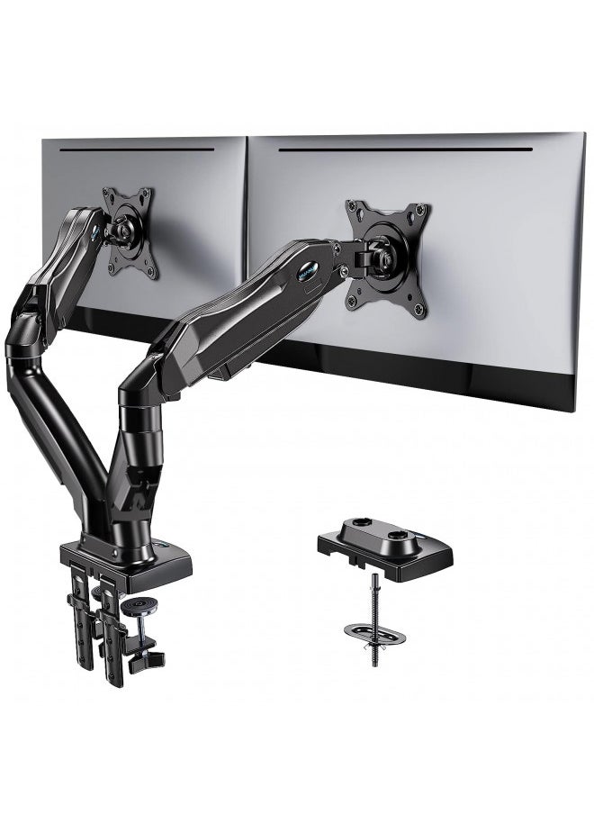 HUANUO Dual Monitor Stand, Adjustable Spring Monitor Desk Mount for 13-27 inch, Holds Max 14.3lbs, Computer Monitor Arms with Wide Range of Motion for Home Office