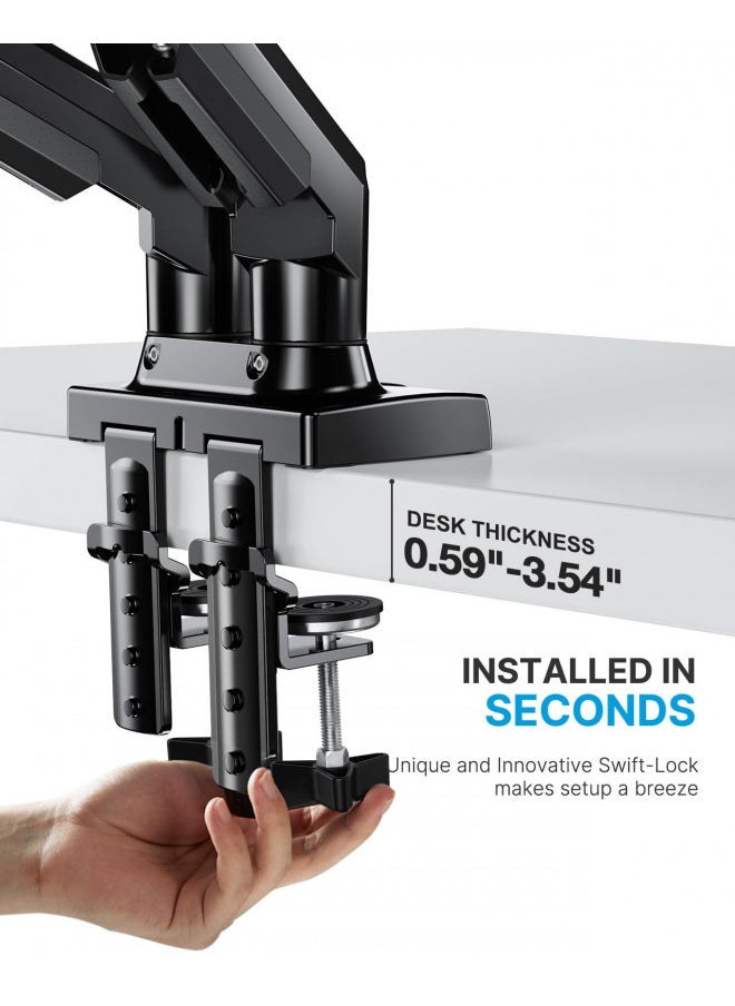 HUANUO Dual Monitor Stand, Adjustable Spring Monitor Desk Mount for 13-27 inch, Holds Max 14.3lbs, Computer Monitor Arms with Wide Range of Motion for Home Office