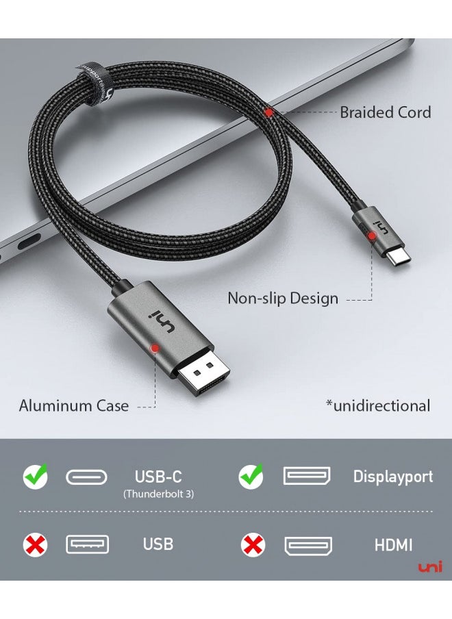 uni USB C to DisplayPort Cable for Home Office (4K@60Hz, 2K@165Hz), Sturdy Aluminum USB Type-C to DisplayPort Cable [Thunderbolt 3/4 Compatible] for MacBook Pro/Air, iPad Pro 2020, XPS, Surface
