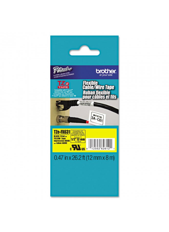 Brother Laminated Flexible ID Black on Yellow 1/2 Inch Tape - Retail Packaging (TZeFX631) - Retail Packaging