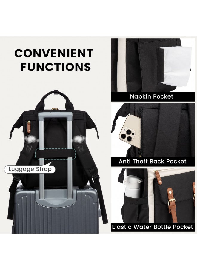LOVEVOOK Laptop Backpack For Women Work Travel Backpack Purse, Nurse Bag College Backpack, Teacher Business Laptop Bag, Waterproof Wide Open Computer Back pack, 15.6 Inch, Black-Beige-Brown
