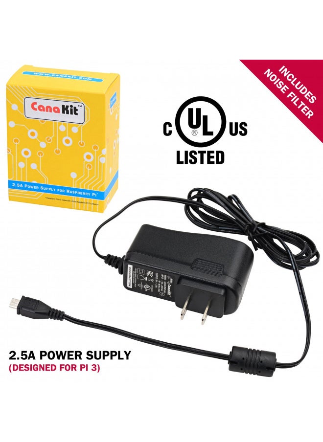 CanaKit 5V 2.5A Raspberry Pi 3 B+ Power Supply/Adapter (UL Listed)