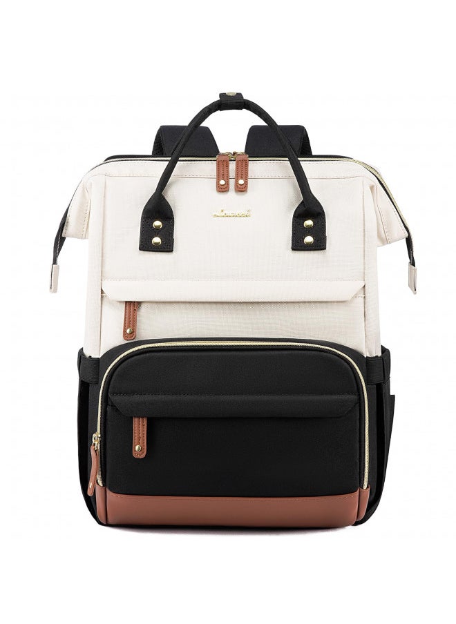 LOVEVOOK Laptop Backpack Purse for Women Men, Nurse Work Business Travel Backpack Bag, Wide Open Backpack, Lightweight Water Resistent Daypack with USB Charging Port, 17.3 inch, Beige-Black-Brown