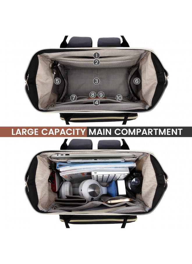 LOVEVOOK Laptop Backpack Purse for Women Men, Nurse Work Business Travel Backpack Bag, Wide Open Backpack, Lightweight Water Resistent Daypack with USB Charging Port, 17.3 inch, Beige-Black-Brown