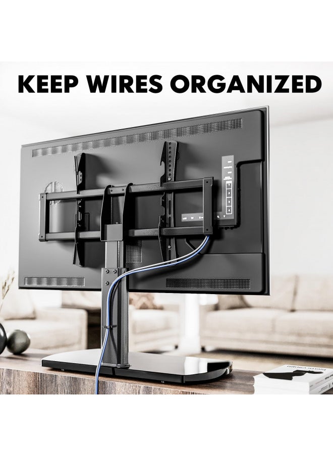 FITUEYES Universal TV Stand, Swivel TV Table Stand for 32-65 70 75 Inch Flat Screen, Table Top TV Stand Base Replacement, Height Adjustable TV Mount Stand with Glass Base, Max Holds 88lbs
