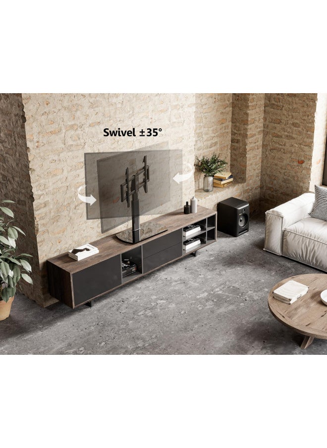 FITUEYES Universal TV Stand, Swivel TV Table Stand for 32-65 70 75 Inch Flat Screen, Table Top TV Stand Base Replacement, Height Adjustable TV Mount Stand with Glass Base, Max Holds 88lbs