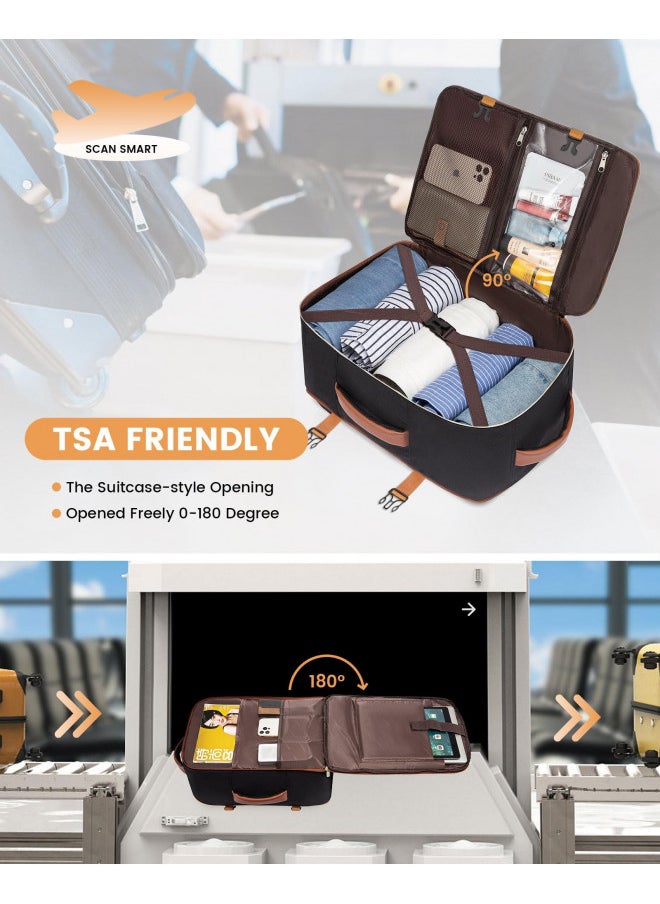 LOVEVOOK Carry On Backpack, 40L Travel Backpack Women with 3 Packing Cubes, TSA Airline Approved Suitcase Bag as Personal Item, Waterproof 17.3 inch Laptop Backpack for Weekender Overnight,Black-Brown