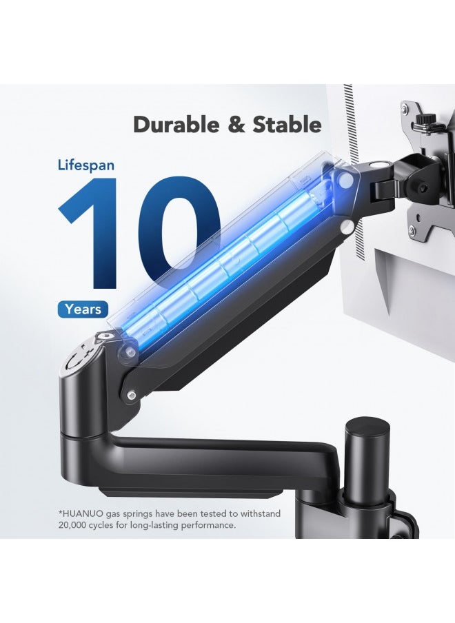 HUANUO Single Monitor Arm, Tall Computer Monitor Stand for 1332 inch Screens Holds 19.8 lbs, Adjustable Monitor Mount Gas Spring Full Motion with C-Clamp & Grommet Base, VESA 75x75 or 100x100mm