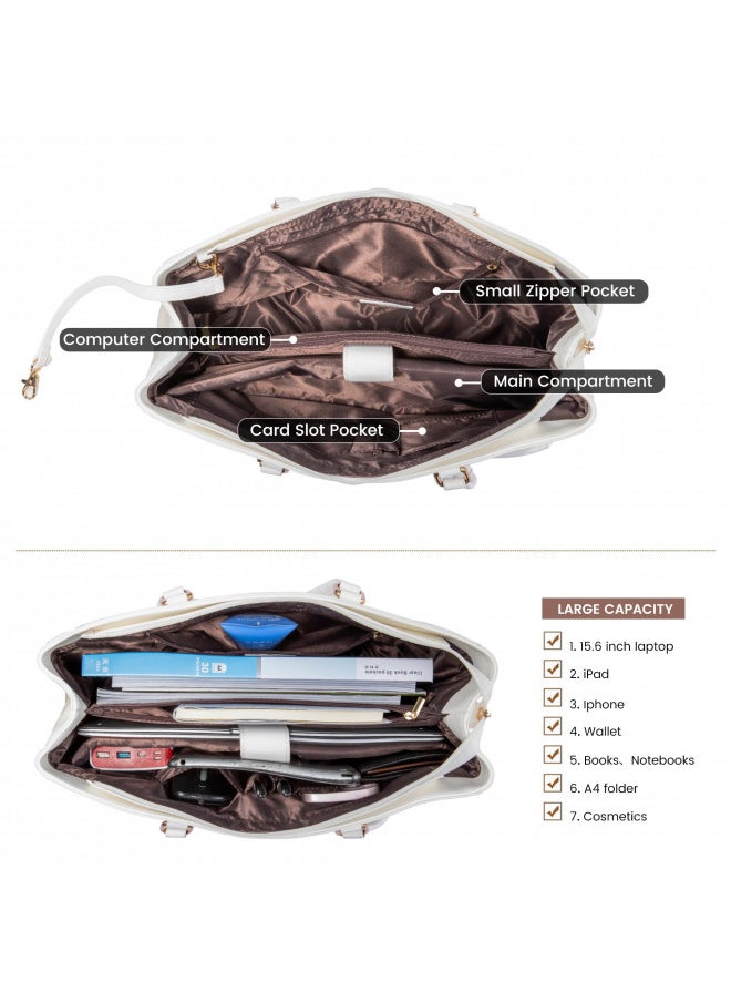 LOVEVOOK Laptop Bag for Women 15.6 Inch Tote Bags Waterproof Leather Briefcase Computer Women Business Office Work Bag,White