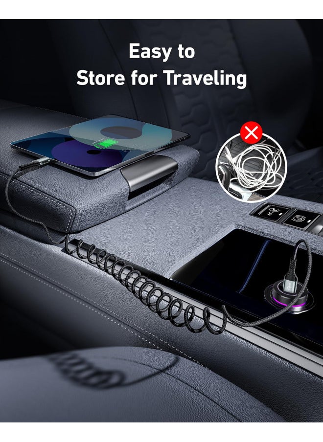 Coiled Lightning Cable Nylon Braided iPhone Charger Cord 3FT for Car [Apple MFi Certified] iPhone Fast Charging Cables Compatible with iPhone 14 13 12 11 Pro Max XR XS X 8 7 6 Plus SE iPad - 2Pack