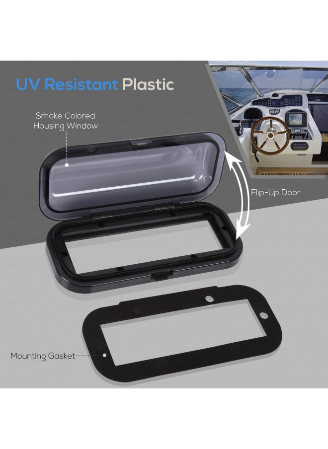 Pyle Water Resistant Marine Stereo Cover - Smoke Colored Heavy Duty Boat Radio Protector Shield with Flip-up Door & Spring Loaded Release - Mounting Gasket Included - Pyle PLMRCB1