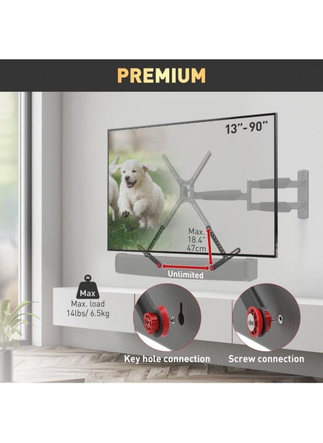 Barkan Universal Soundbar Mount, Adjustable Bracket for Mounting Above or Under The TV, Sizes 13-80 inch, Fits Most of Sound Bars Up to 14 lbs, Easy Assembly Black