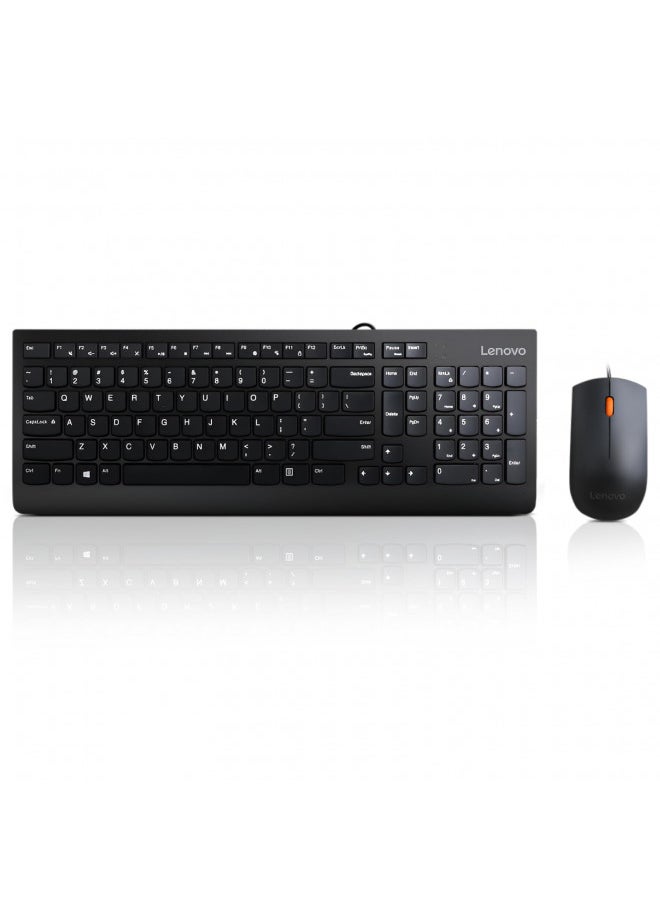 Lenovo 300 USB Combo, Full-Size Wired Keyboard & Mouse, Ergonomic, Left or Right Hand Mouse, Optical Mouse, GX30M39606, Black
