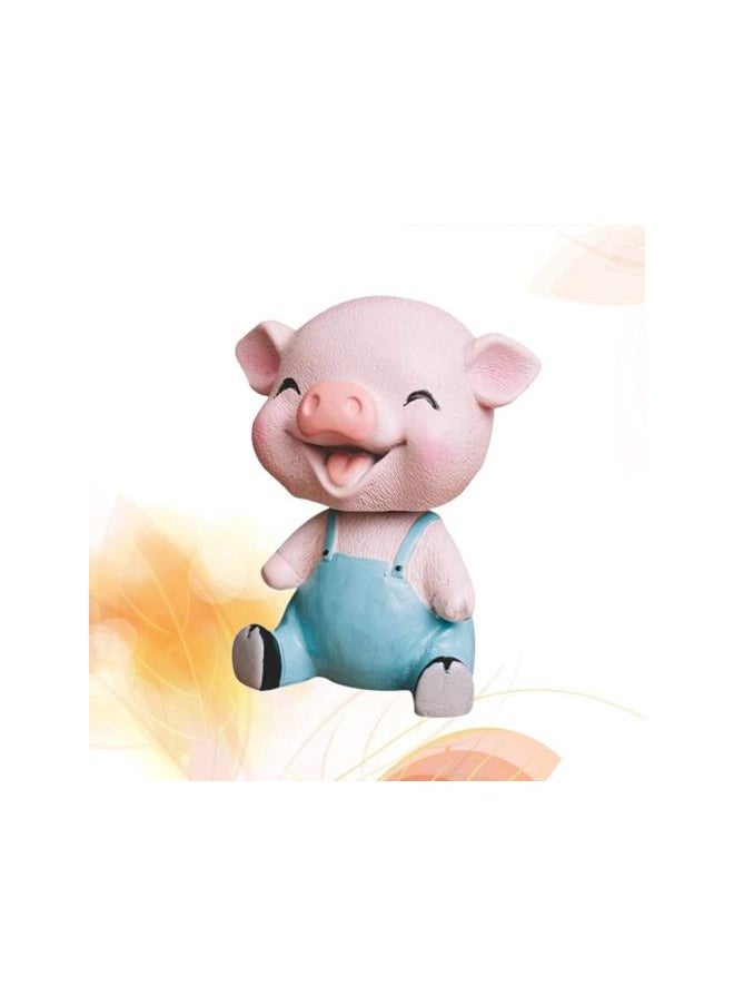 Piggy Bobble Shaking Head Toy Resin Pig Figurines Cake Ornament Car Dashboard Decoration Birthday Party Favors Gifts (Blue)