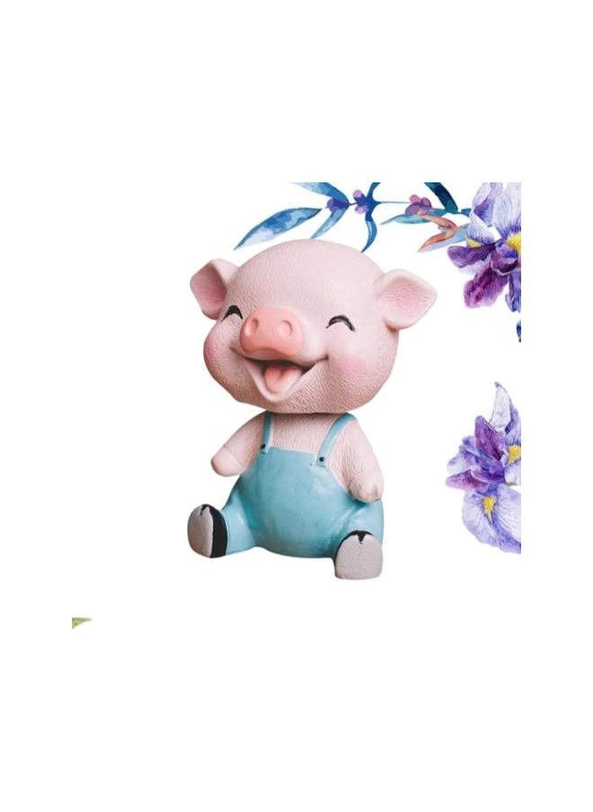 Piggy Bobble Shaking Head Toy Resin Pig Figurines Cake Ornament Car Dashboard Decoration Birthday Party Favors Gifts (Blue)