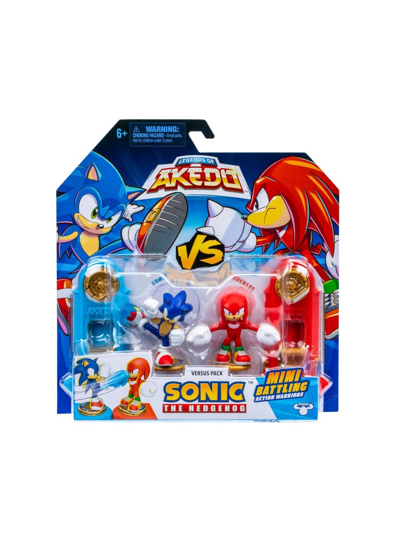 AKEDO Sonic The Hedgehog Versus Pack with Sonic and Knuckles, Mini Collectable Battling Action Warriors