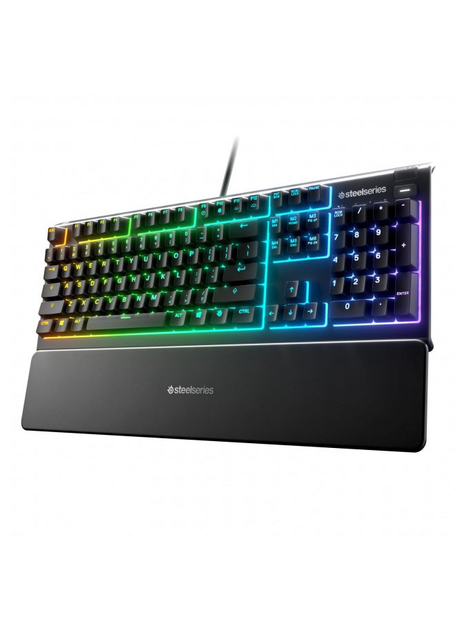 SteelSeries Apex 3 RGB Gaming Keyboard 10-Zone RGB Illumination IP32 Water Resistant Premium Magnetic Wrist Rest (Whisper Quiet Gaming Switch)