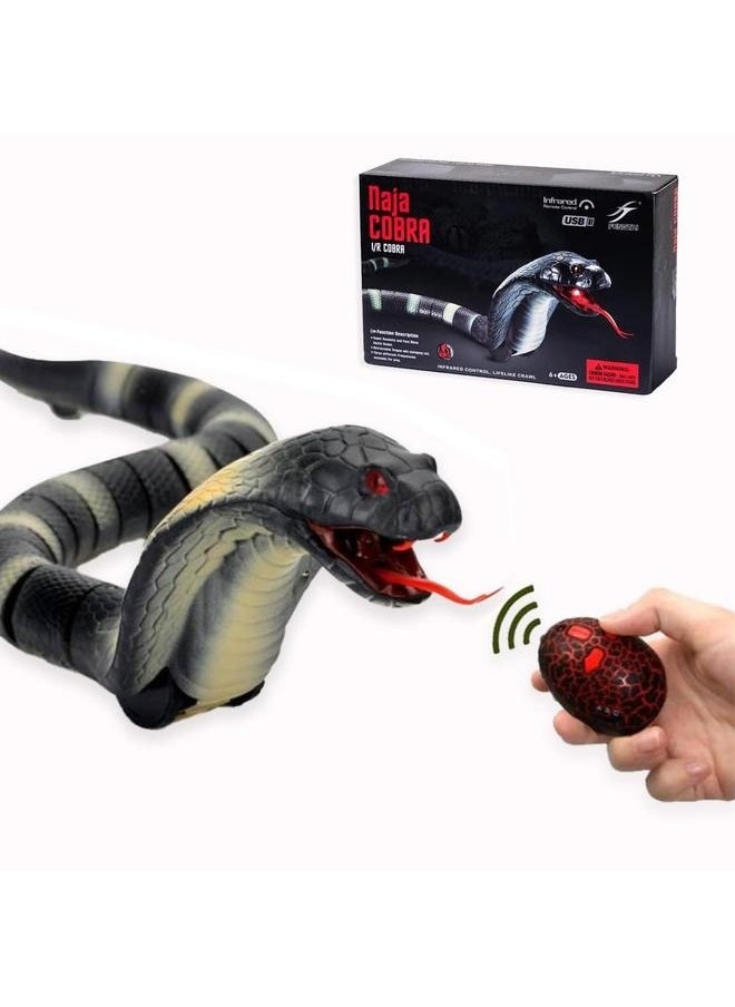 Remote Controlled Wireless Flexible Realistic Fast Moving Naga Cobra Snake Toy 44x6.5cm，Realistic Cobra Prank Party Essential, Rechargeable Animal Toy