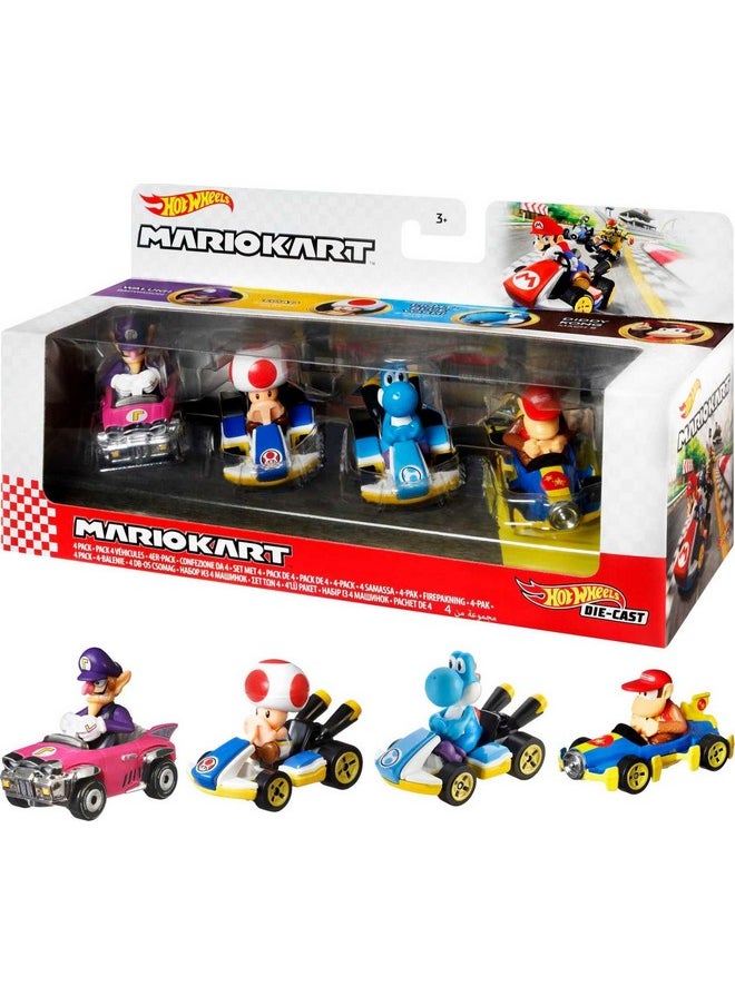 Mario Kart Toy Vehicle 4-Pack, Collectible Set Of 4 Fan-Favorite Characters Includes First-Appearance Diddy Kong In Mach 8