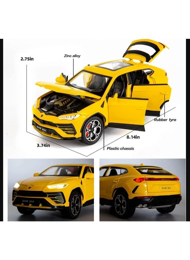 1:24 Lamborghini Urus Car Model, Diecast Pull Back Car Toy car, Doors Open, Light and Sound, Boys Toys Kids Adults Gifts (YELLOW)